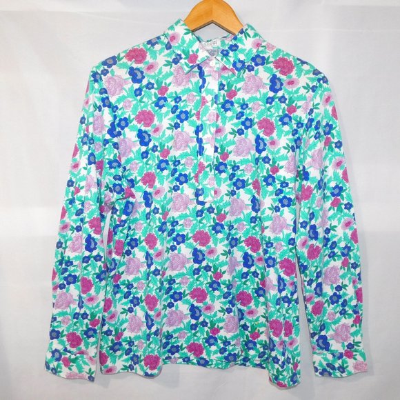 Leon Levin Womens L Long Sleeve floral Polo shirt - Picture 1 of 8